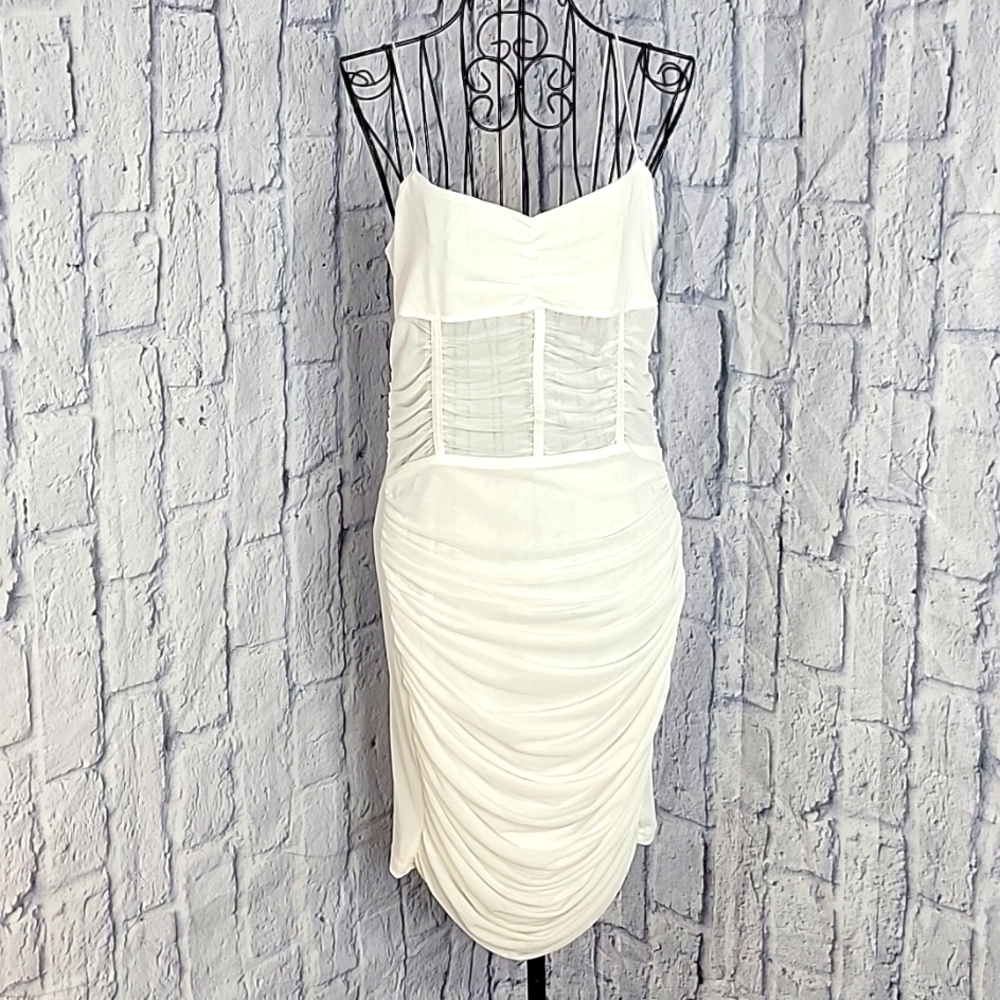 CBR All White See Through Panels Ruched‎ Dress Large